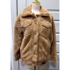 UGG Sherpa Fleece Trucker‎ Jacket Tan Button Front Collared Women's